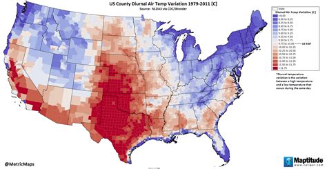 U.S. County Diurnal air temperature variation, 1979-2011 : r/MapPorn