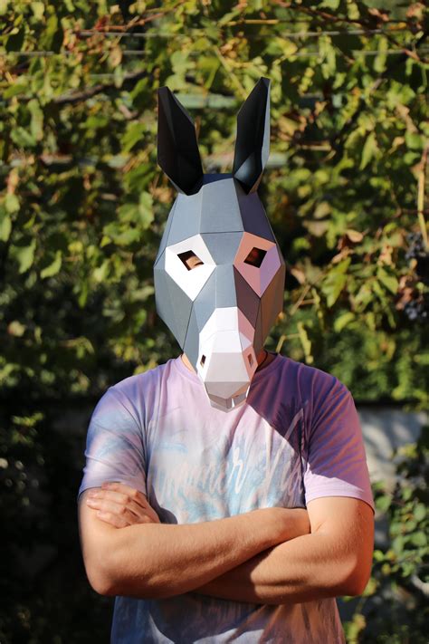 Donkey Mask DIY, Low Poly Mask, Paper Craft Mask, Pdf Template 3D Mask ...