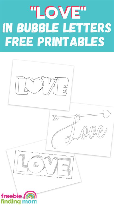 These are “love” in bubble letters free printables in three different ...