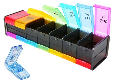 Extra Large Pill Organizer with Cutter - 7 Day Double-Sided Pill Box ...