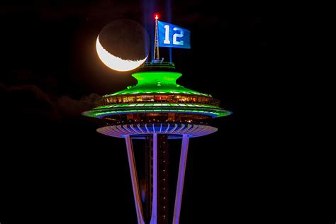 Space Needle with 12th man flag-1 Photograph by Hisao Mogi - Pixels