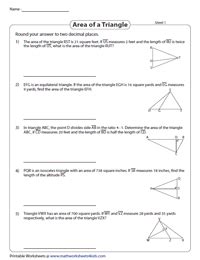 Area Of Triangle Word Problems Worksheets