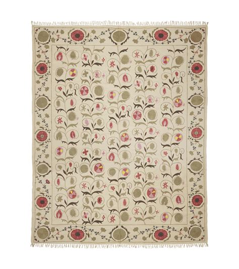 Sheki Floral Rug - Olive Green | OKA US | Floral rug, Floral rugs living room, Embroidered rug