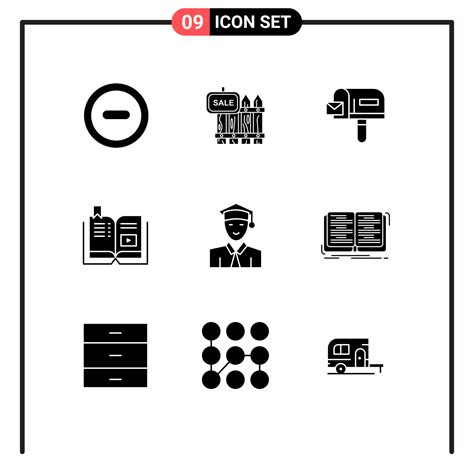 grupo universal de símbolos de iconos de 9 glifos sólidos modernos de elementos de diseño de ...