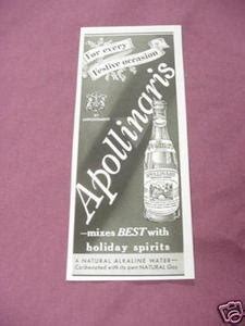 1937 Ad Apollinaris Mineral Water