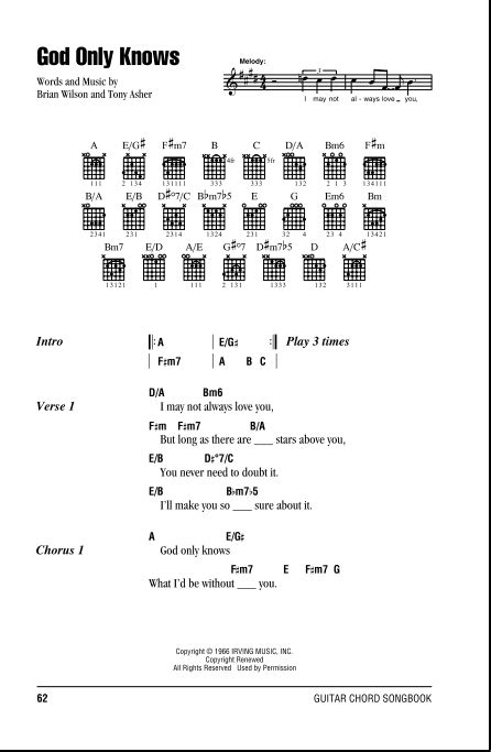 God Only Knows - Guitar Chords/Lyrics | zZounds