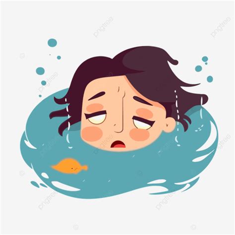 Drowning Clipart Sad Cartoon Girl Floats In The Water Vector, Drowning ...