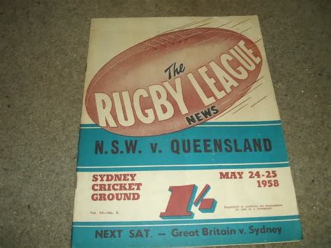 VINTAGE RUGBY LEAGUE State Of Origin New South Wales V Queensland 24Th May 1958 $10.27 - PicClick
