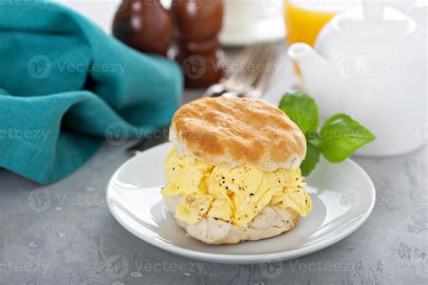 Breakfast biscuit with soft scrambled eggs 15750804 Stock Photo at Vecteezy