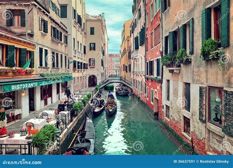 Restaurant on Small Canal in Venice, Italy. Editorial Photo - Image of ...