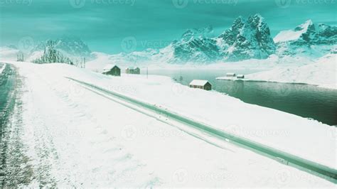 Stunning winter scenery with traditional Norwegian wooden houses 5608971 Stock Photo at Vecteezy