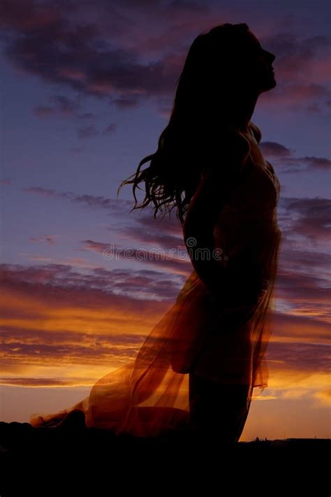 Silhouette Woman Dress Kneeling Stock Photo - Image of clouds, clothing: 35081948