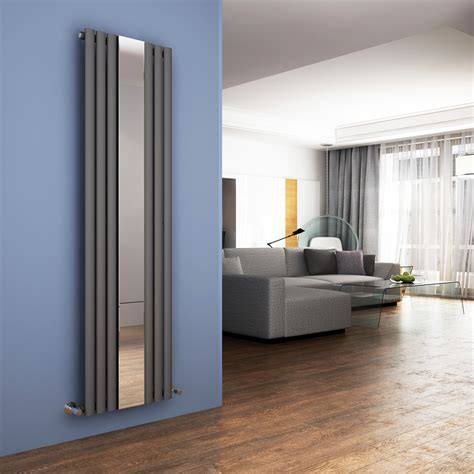 Anthracite Designer Mirror Radiator 1800x500 Vertical Single Oval ...