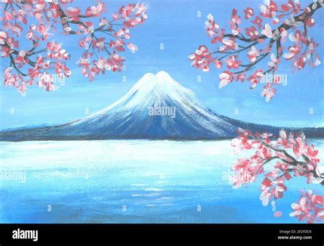 Mount Fuji and sakura cherry blossom at Lake kawaguchiko in Japan ...