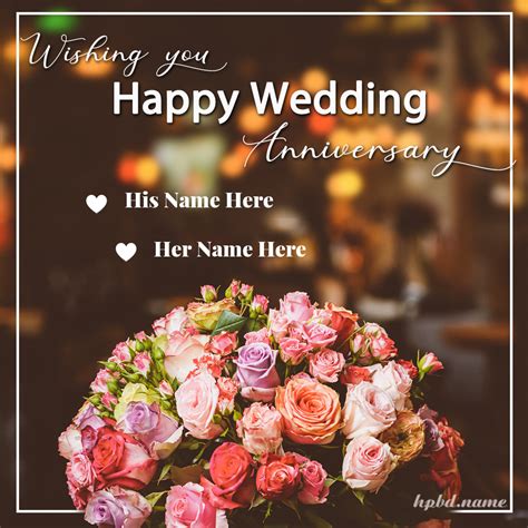 Lovely Flowers Happy Anniversary Wishes With Couple Name