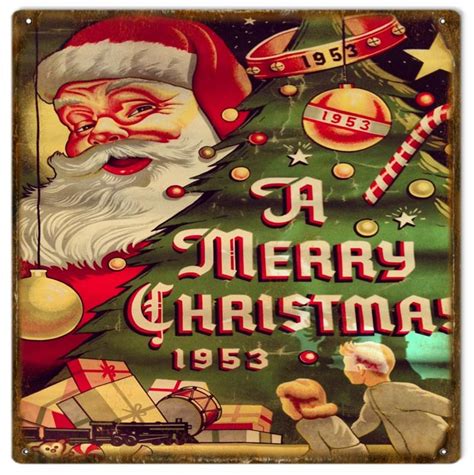 1953 A Merry Christmas Metal Sign Reproduction 12x12 - Reproduction Vintage Signs