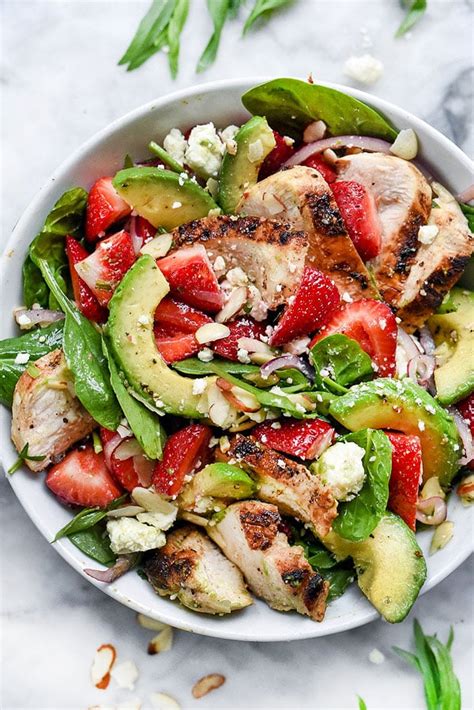 Strawberry Spinach Salad with Chicken and Avocado | foodiecrush.com