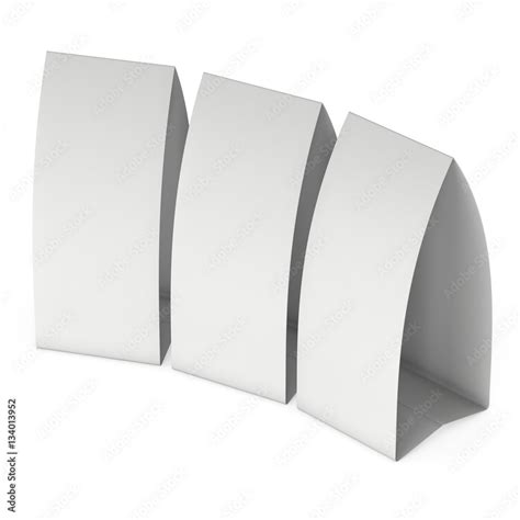 Three blank paper tent cards. 3d render illustration isolated. Table ...