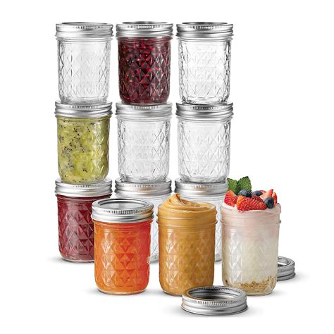 Crystal Regular Mouth 8 oz Jelly Mason Jars with Lids and Bands , High ...