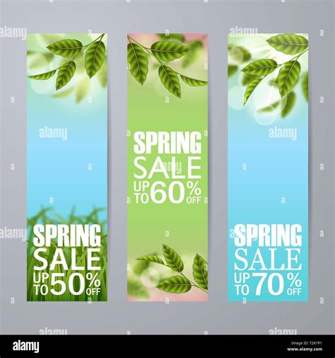 Set of vector spring sale vertical banners. Realistic branches green ...