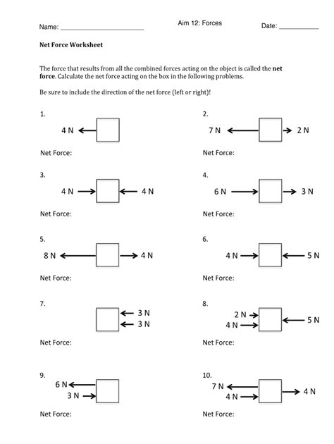 Net Force Worksheet Answers