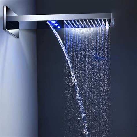 Chrome LED 22" Rainfall/Waterfall Shower Head Wall Mount Rectangular ...