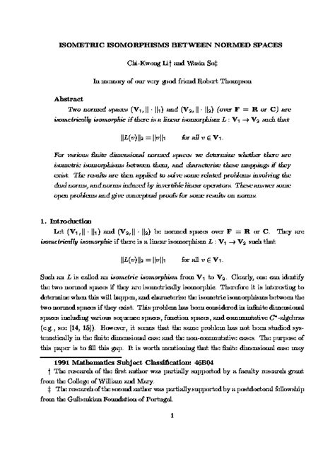 (PDF) Isometric Isomorphisms between Normed Spaces | Chi-Kwong Li ...