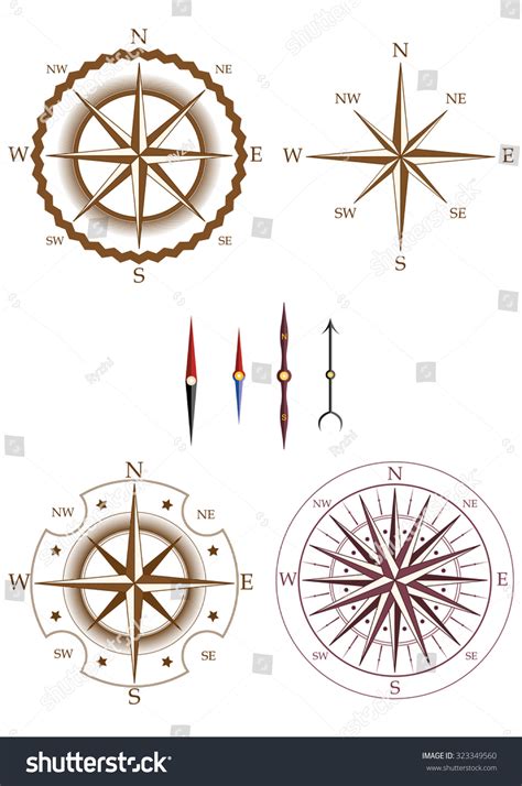 Set Compass Elements Isolated On White Stock Vector (Royalty Free ...