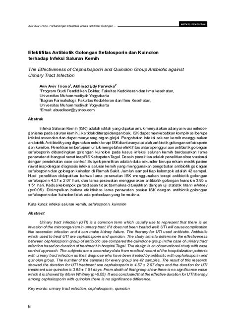 (PDF) Efektifitas Antibiotik Golongan Sefalosporin dan Kuinolon ...