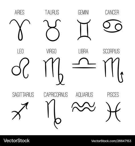 Vector Set Of Zodiac Signs With Watercolor Elements Hand Drawn Horoscope Symbols Collection ...