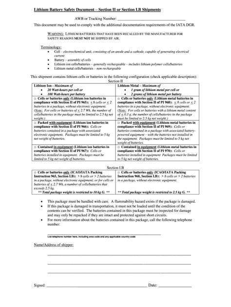 Lithium Battery Safety Document Template - Fill Online, Printable, Fillable, Blank | pdfFiller