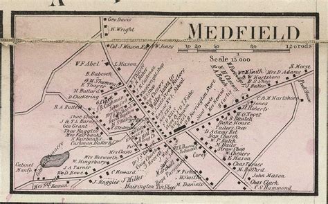 Medfield Village, Massachusetts 1858 Old Town Map Custom Print ...