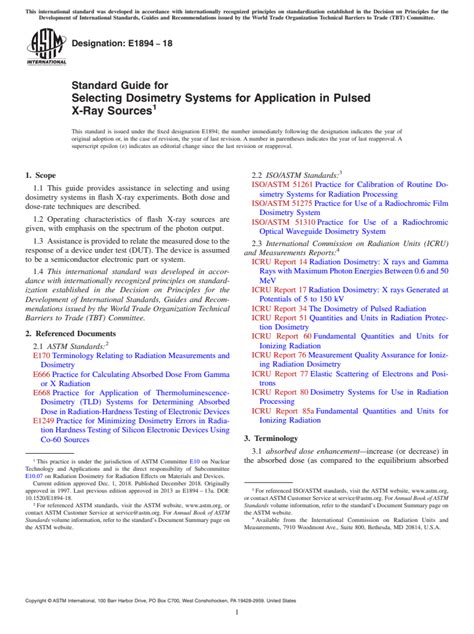 ASTM E1894-18 - Standard Guide for Selecting Dosimetry Systems for Application in Pulsed X-Ray