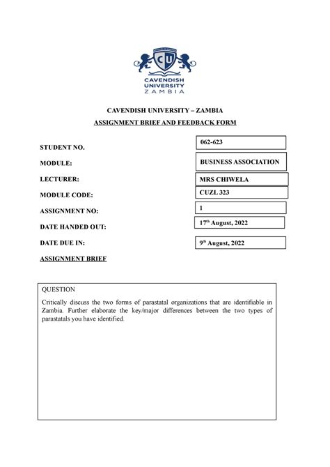 Business Association Assignment One - CAVENDISH UNIVERSITY – ZAMBIA ...