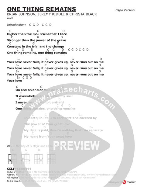 One Thing Remains Chords PDF (Vineyard Worship) - PraiseCharts