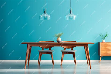 Premium Photo | Midcentury modern dining room with wooden table and ...