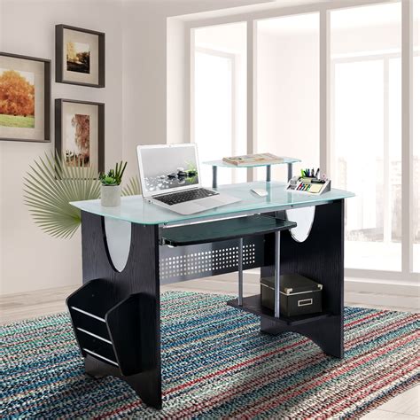 Techni Mobili Multifunction Glass Top Computer Desk - Espresso - Walmart.com