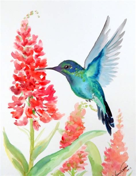 Original watercolor painting, hummingbird, 9 X 12 birds flowers ...