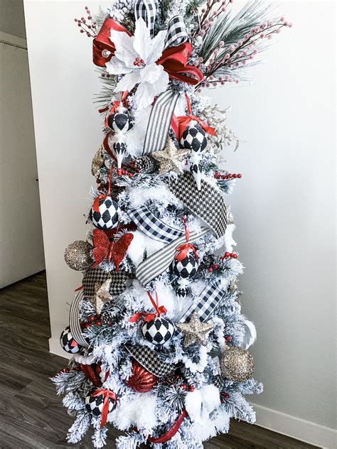 Black and White Christmas Tree | Flocked Christmas Tree | Red And Champagne Accents | White ...