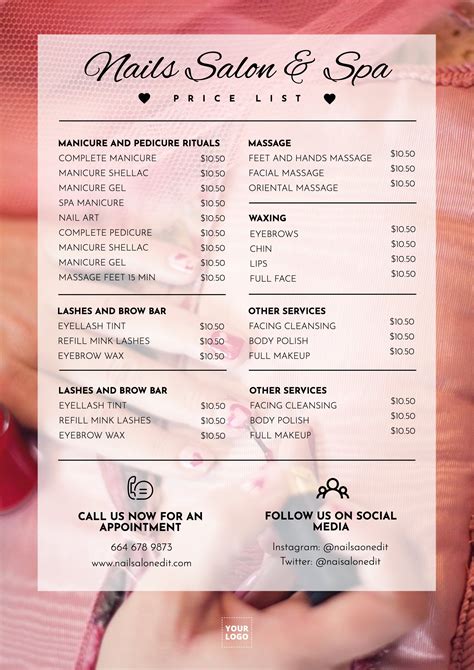 Nails salon price list template | Salones de uñas, Lista de precios, Salon de uñas