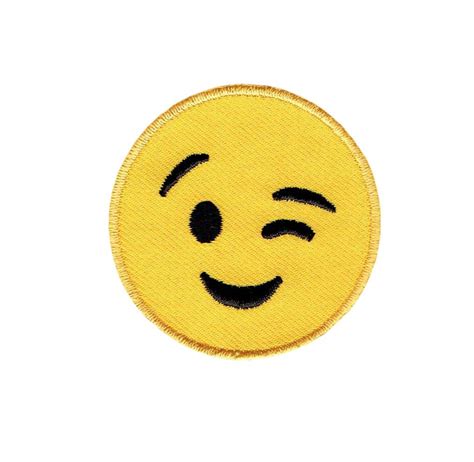 Buy Small - Smiley Face Emoji Winking - Embroidered Iron on Patch ...