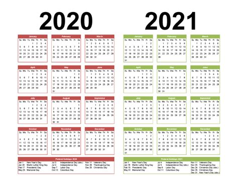 2 Year Calendar Printable 2020 2021 Word Pdf Image Free Printable 2020 ...