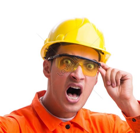 Construction Worker Isolated Wearing Hard Hat On White Background Picture And HD Photos | Free ...