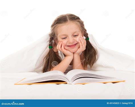 Girl Read Book in White Bed Stock Image - Image of clear, education ...