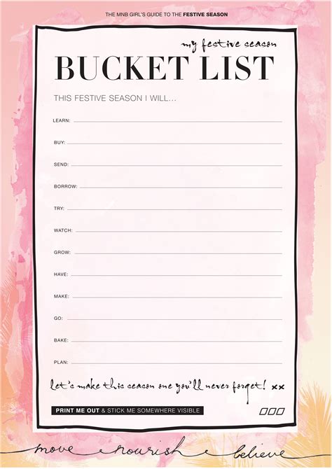 Cute Printable Bucket List Template