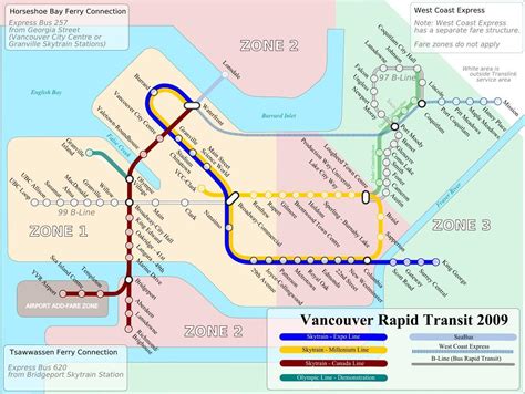 Vancouver trânsito de mapa de Vancouver rapid transit (mapa de British Columbia - Canadá)