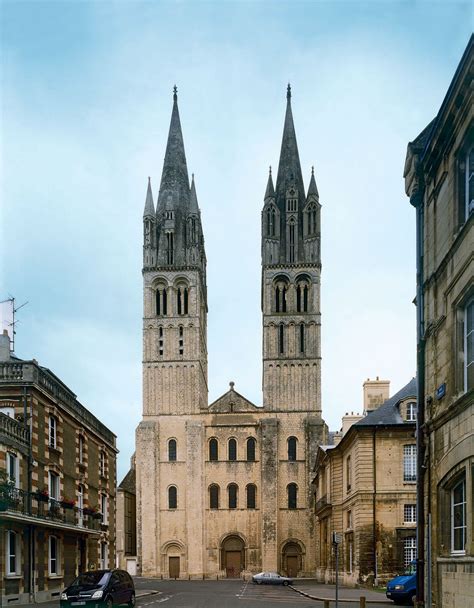 west-facade-of-saint-etiene-caen-france Reims Cathedral, Cathedral Church, Romanesque ...