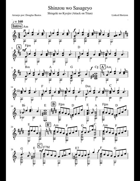 Shinzou wo Sasageyo for Guitar sheet music for Guitar download free in ...