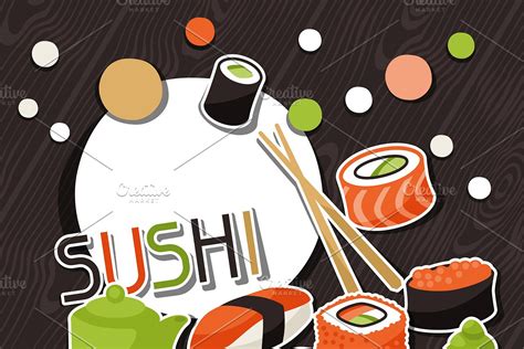 Various sushi stickers. | Custom-Designed Illustrations ~ Creative Market