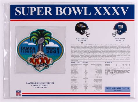 Commemorative Super Bowl XXXV Scorecard With Super Bowl Patch: Ravens ...